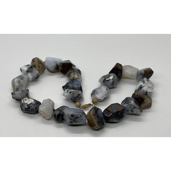 GSJ Signed 144 Grams Chunky Raw Agate Heavy 16" Necklace 14k Statement VTG - Picture 5 of 12